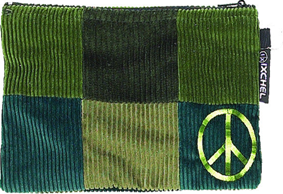 Patchwork zipper change purse with peace sign