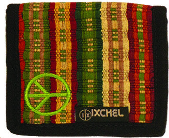 Brocaded 2-fold Wallet with Peace Sign Embroidery