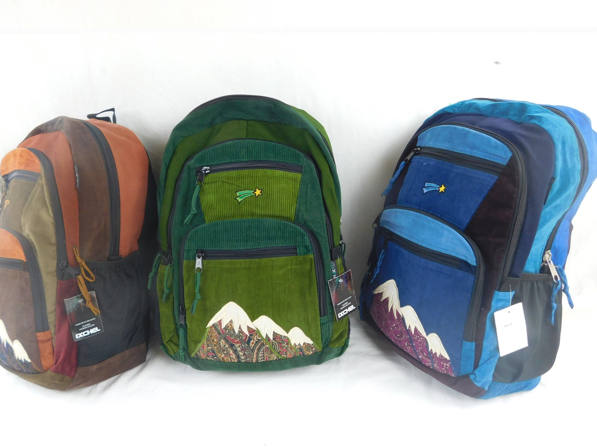Patchwork Corduroy Backpack with Mountain Applique - Large