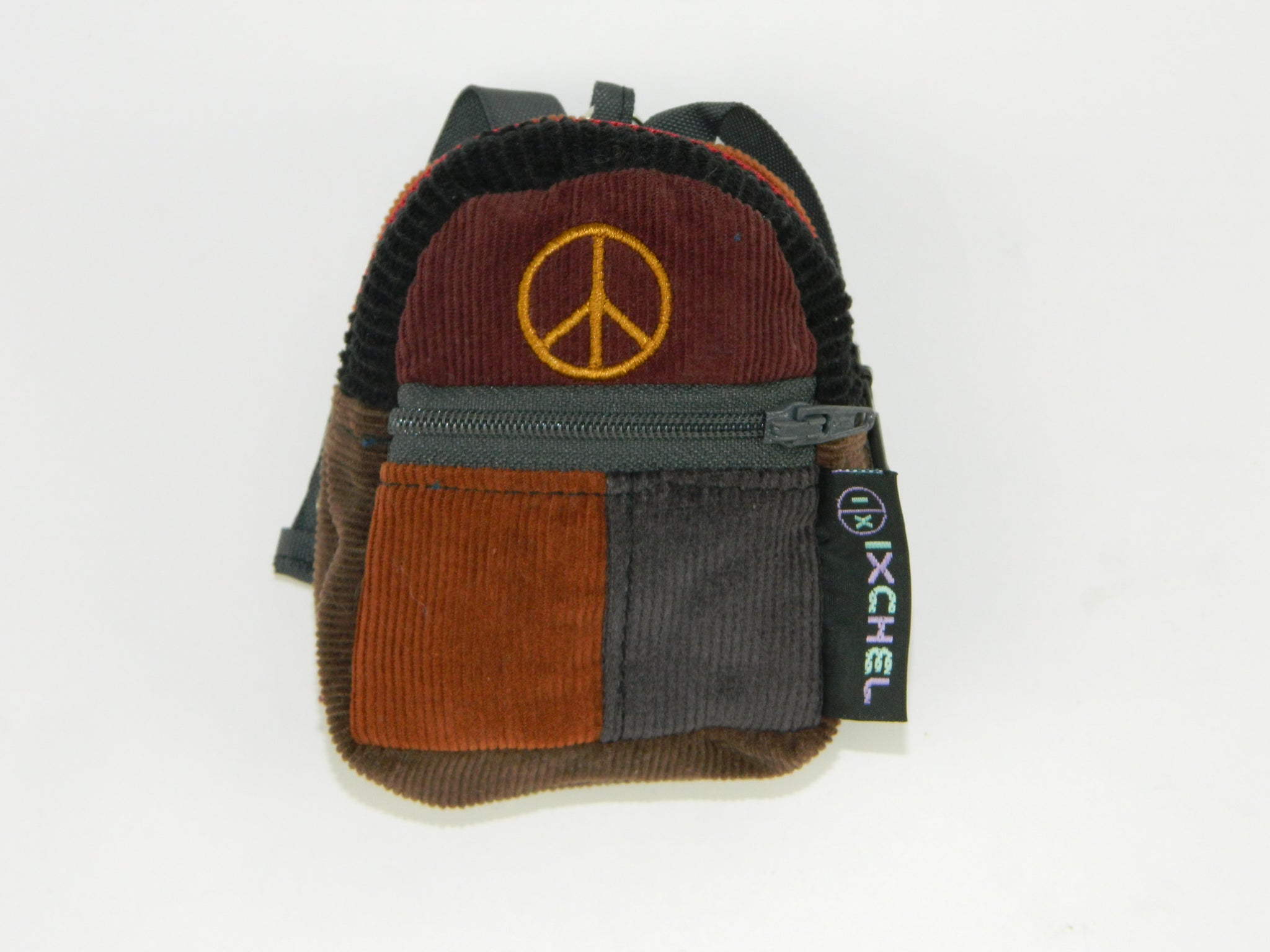 Patchwork Corduroy Micro Backpack with Peace Sign Embroidery