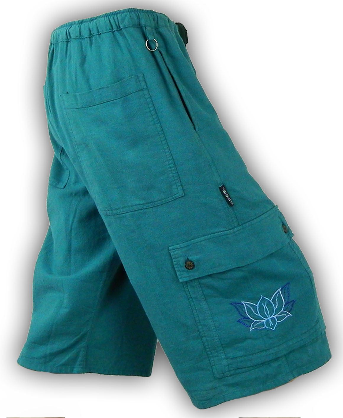 Garment Dyed Cargo Shorts with Lotus Embroidery Teal