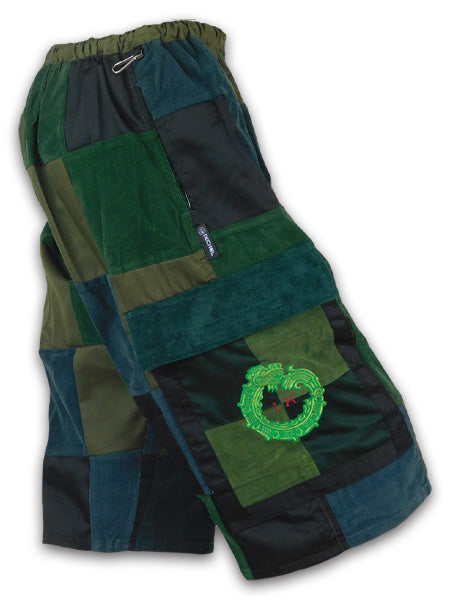 Classic Cargo Patchwork Shorts with Mayan Serpent embroidery