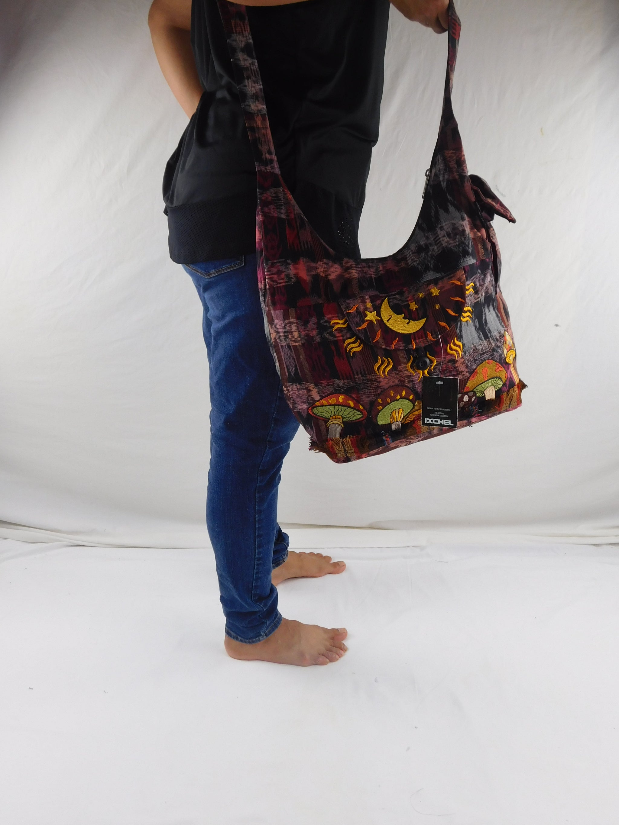 Hand Woven Saddle bag with Mushroom Embroidery