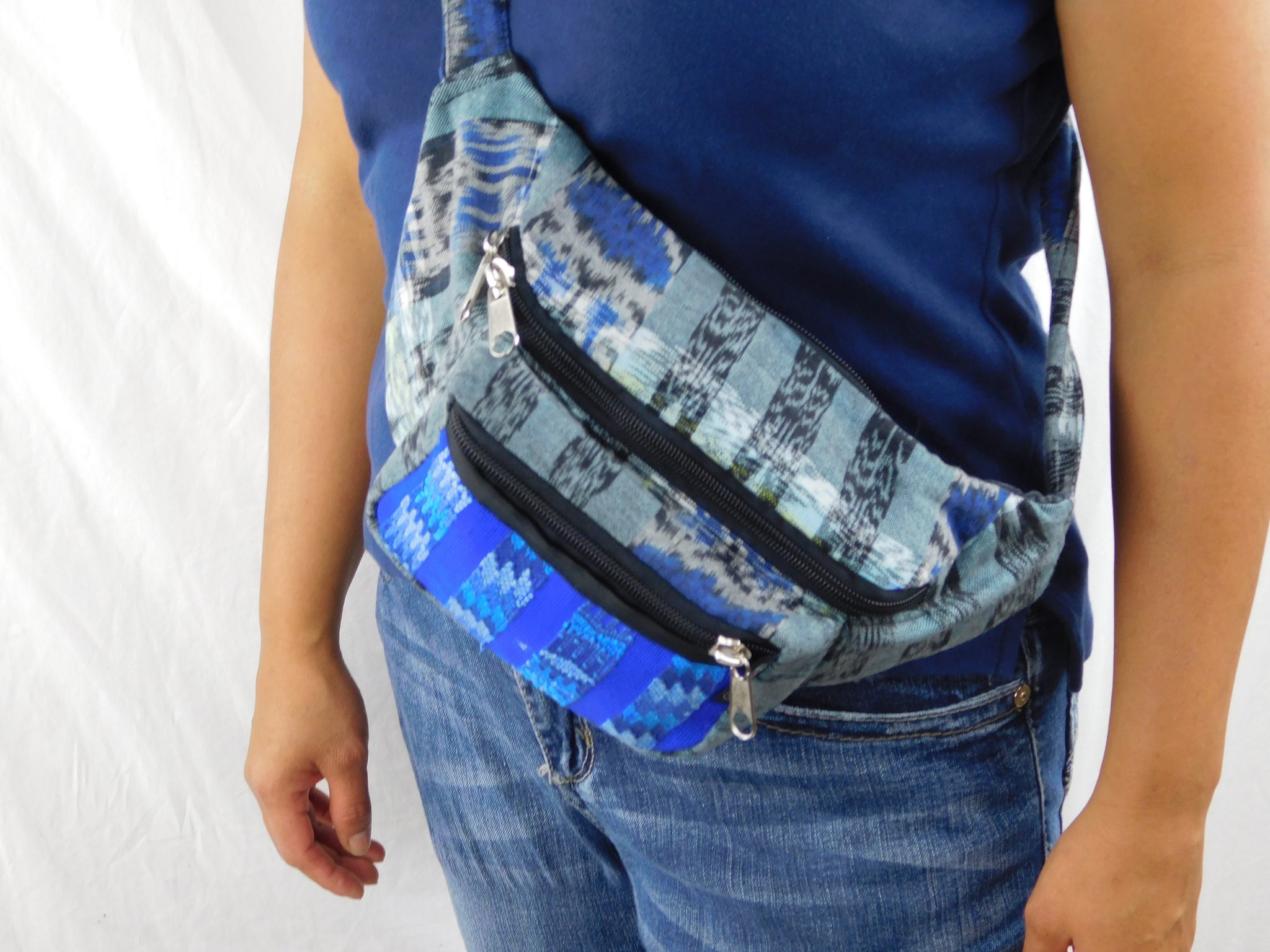 Extra large 3 pocket waist pack in hand woven cotton