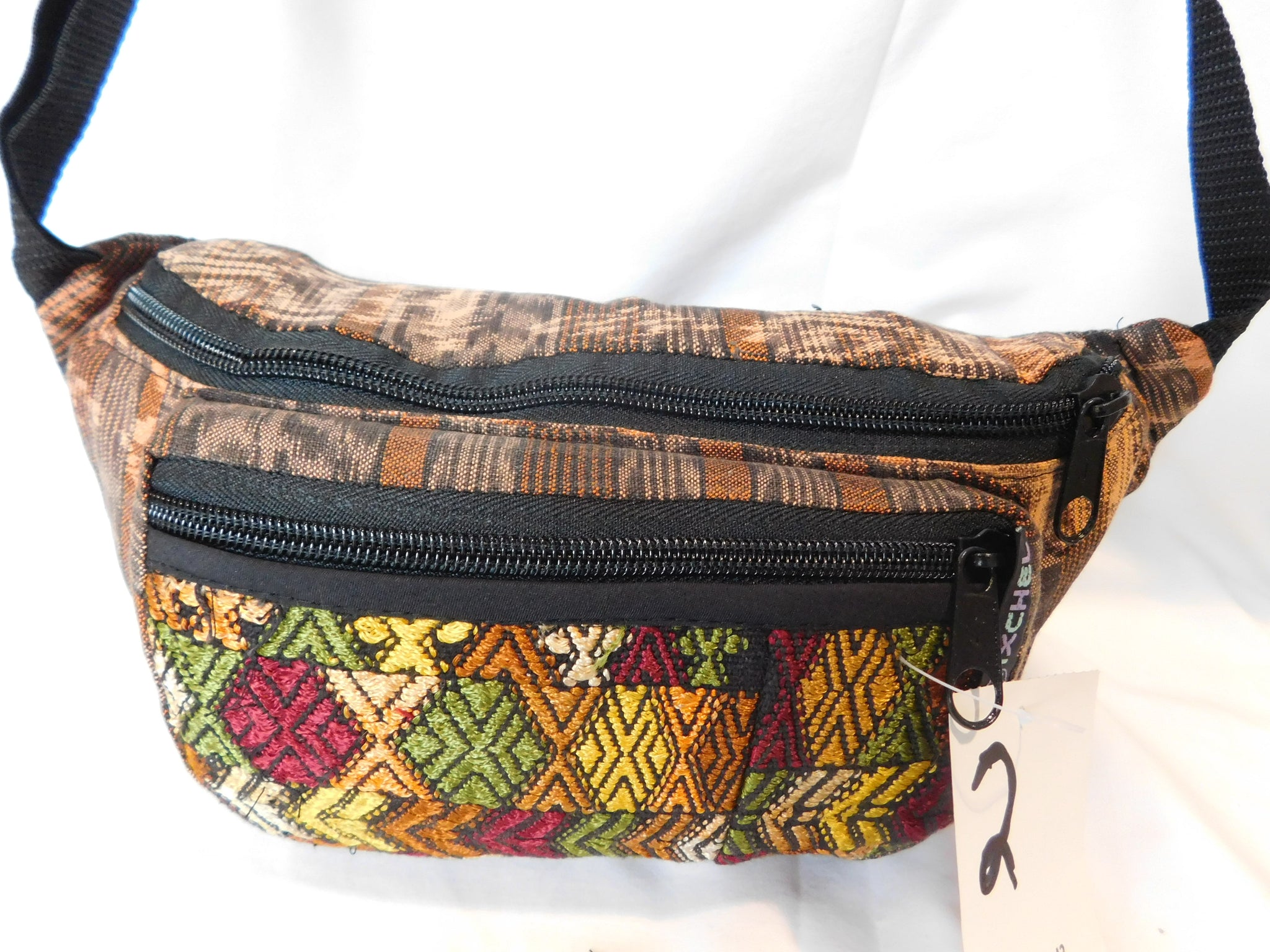 Extra large 3 pocket waist pack in hand woven cotton.