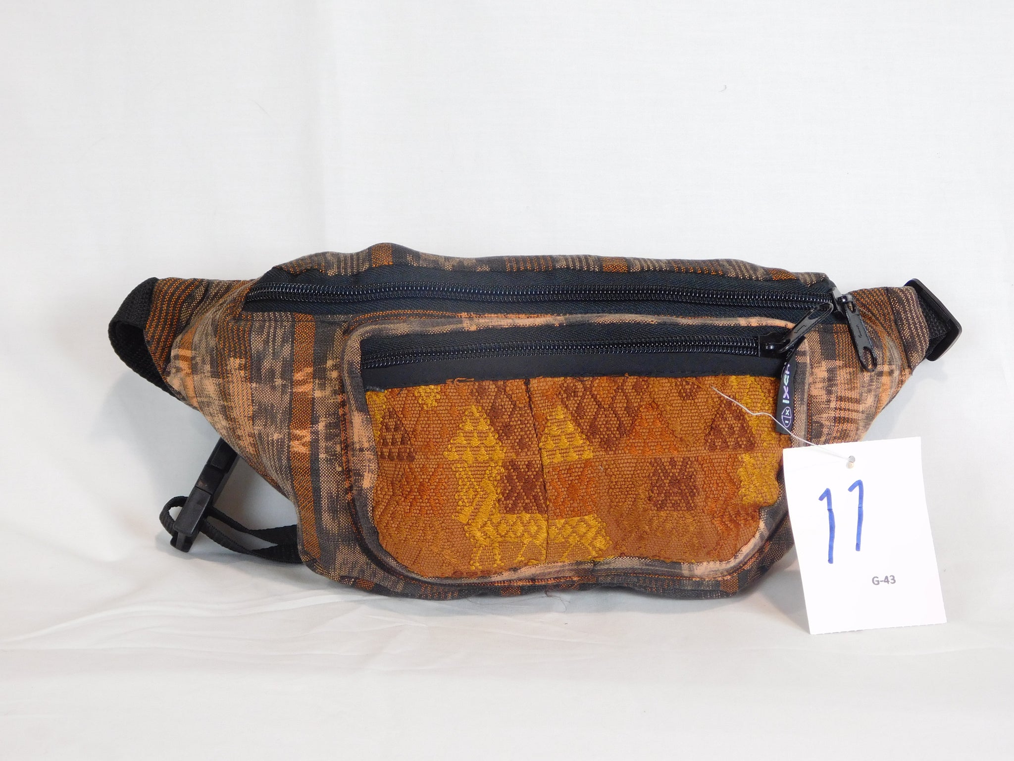Extra large 3 pocket waist pack in hand woven cotton.