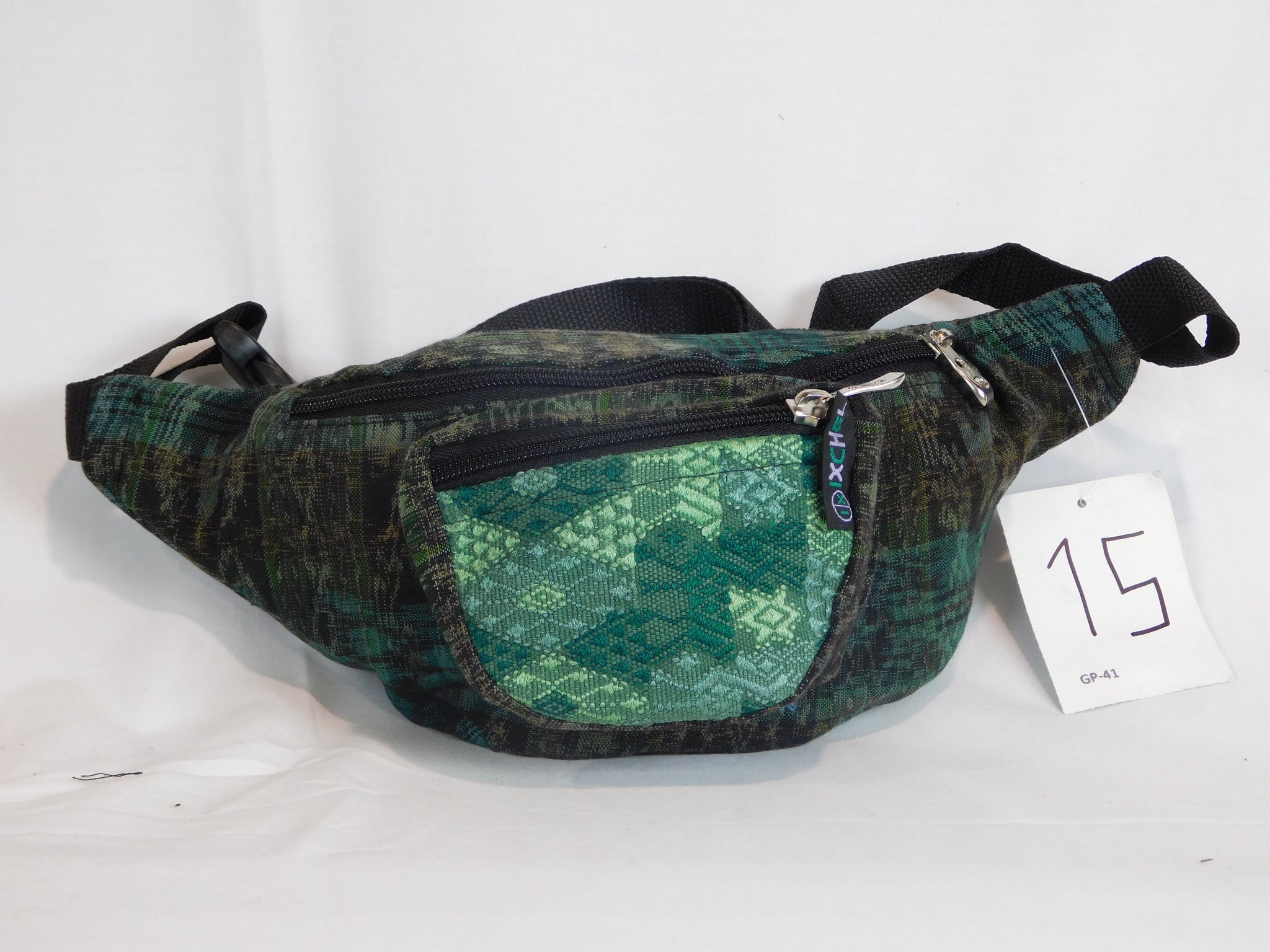 Hand woven waist pack with three pockets & brocade accents