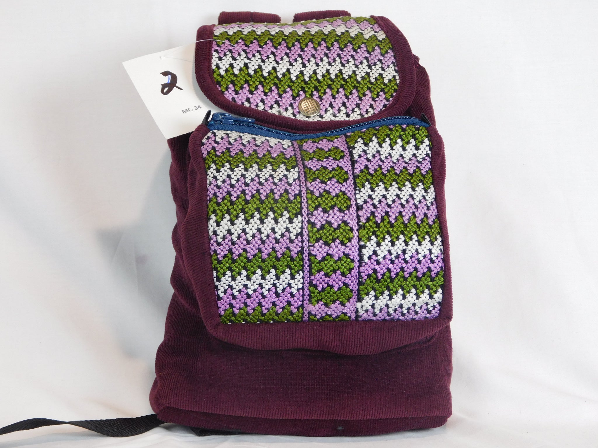 MC-34 Mini Backpack with brocade trim- cafe 2