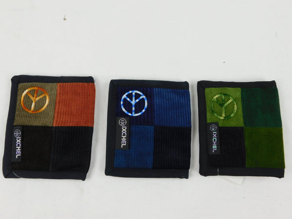 2-Fold Patchwork Corduroy Wallet with Peace Sign Embroidery - Ixchel ...