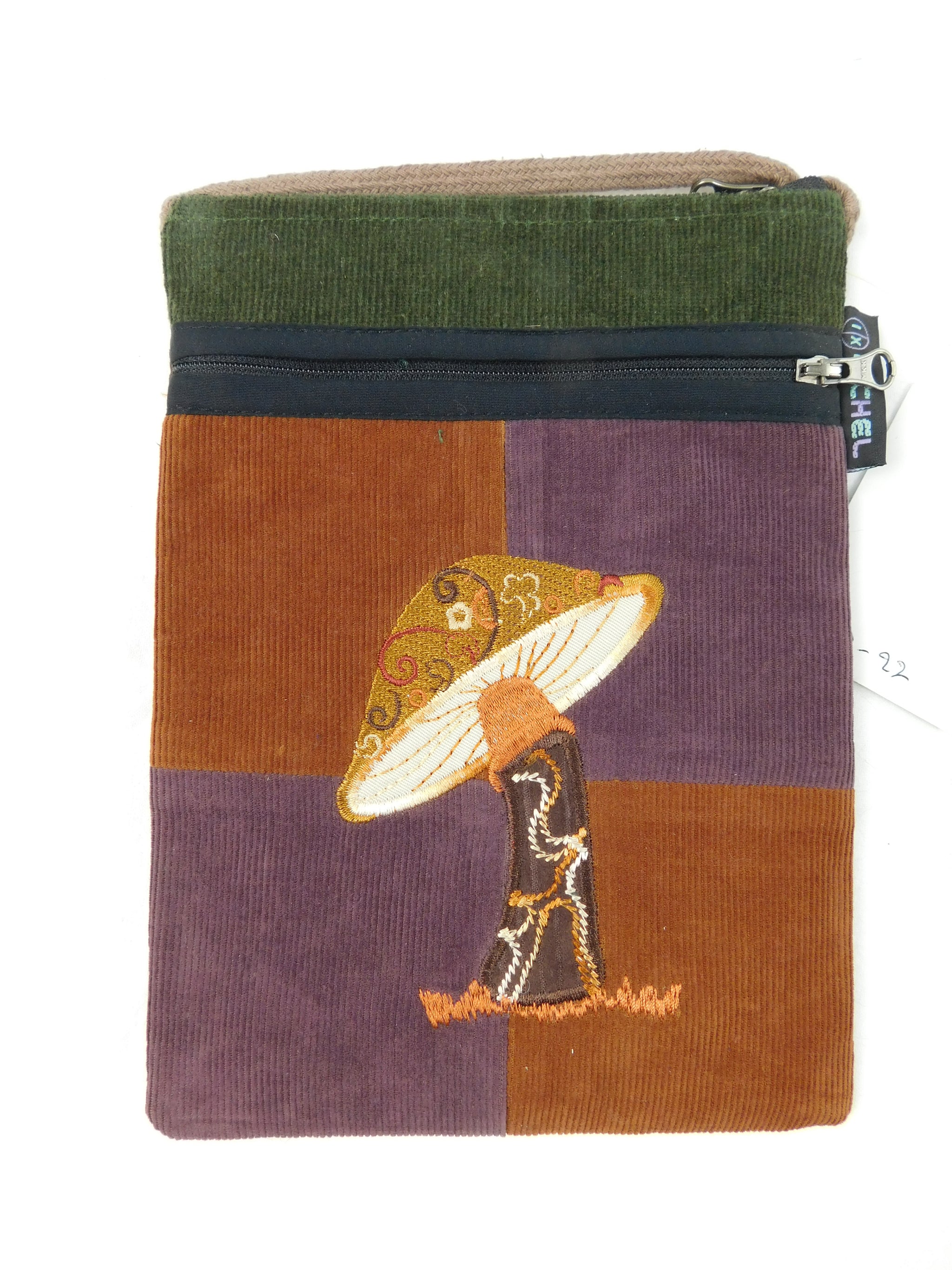 Passport purse in patchwork corduroy with mushroom embroidery