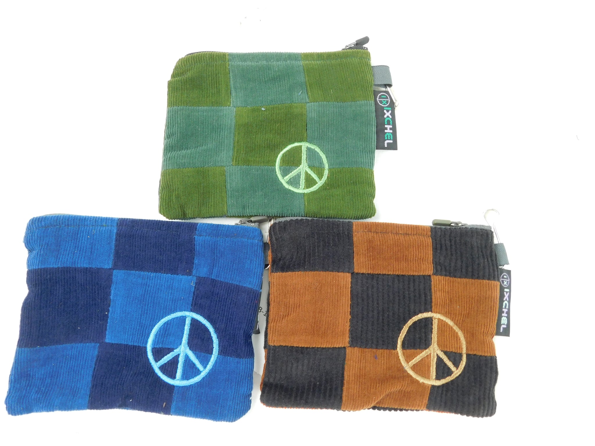 Patchwork zipper change purse with peace sign