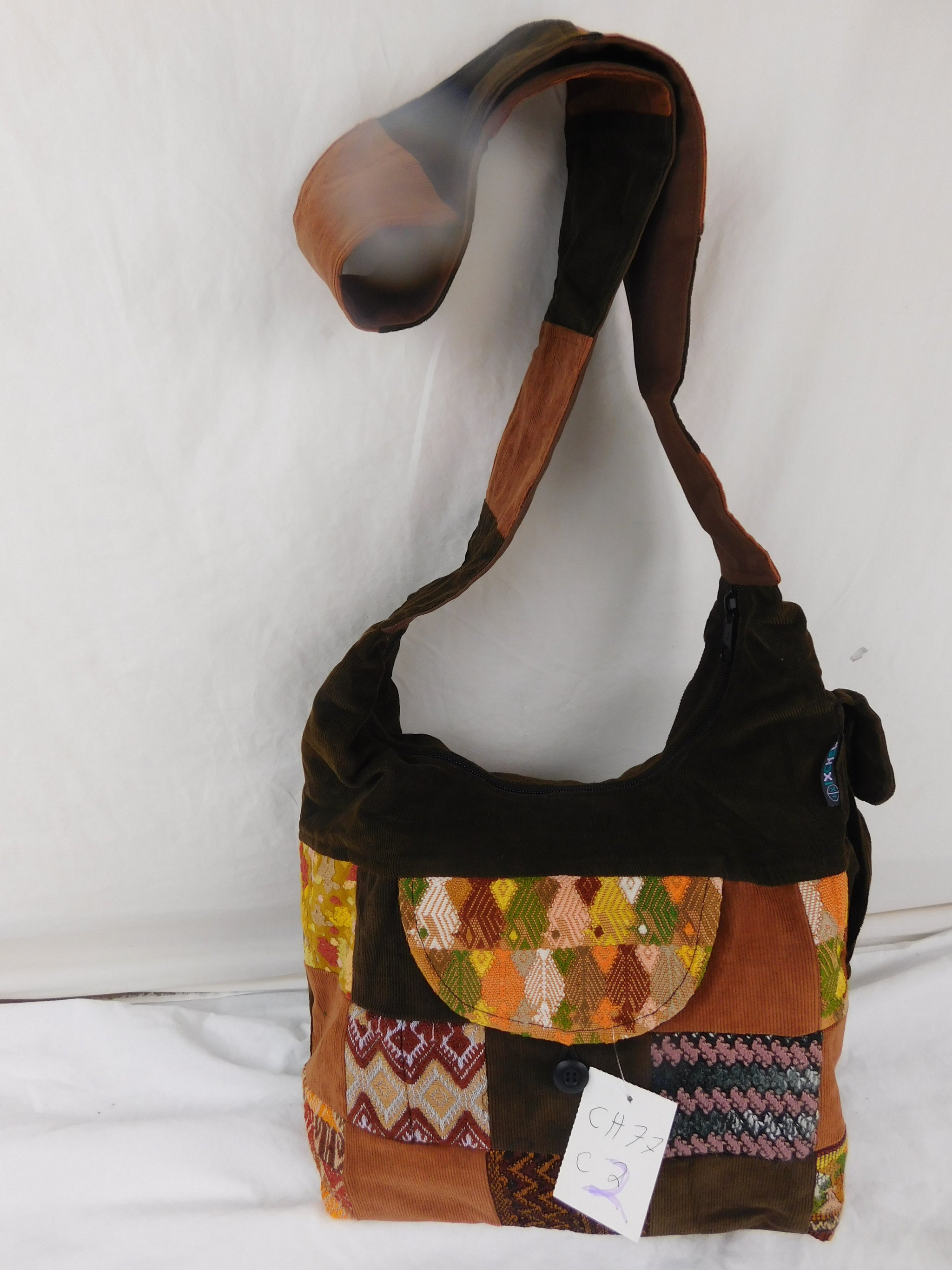 Saddle bag in hand brocade &  cotton corduroy