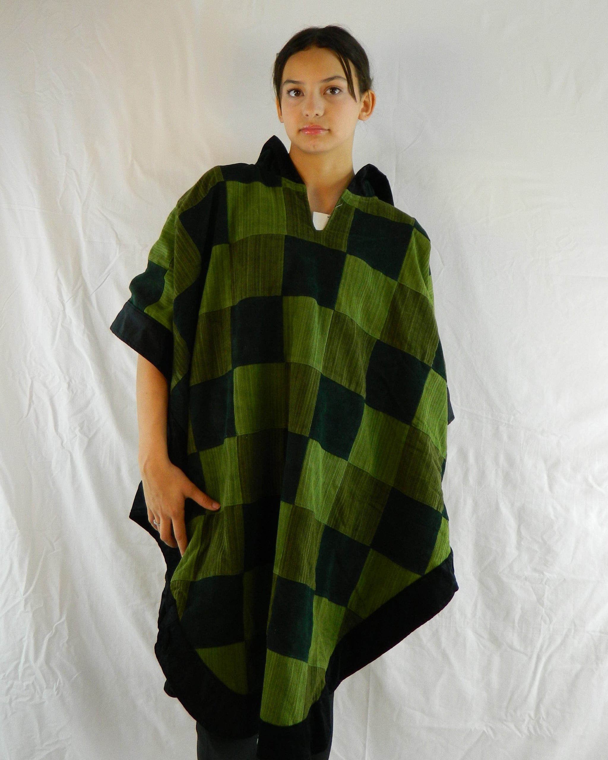 Hooded Patchwork Poncho