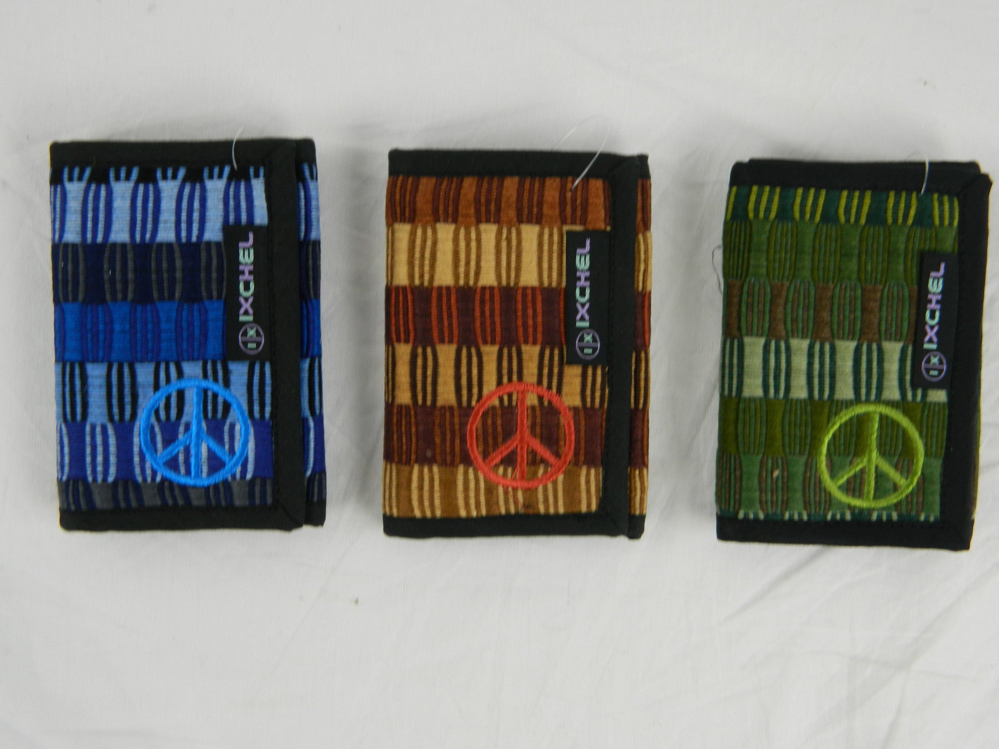 3-Fold Brocaded Wallet with Peace Sign Embroidery
