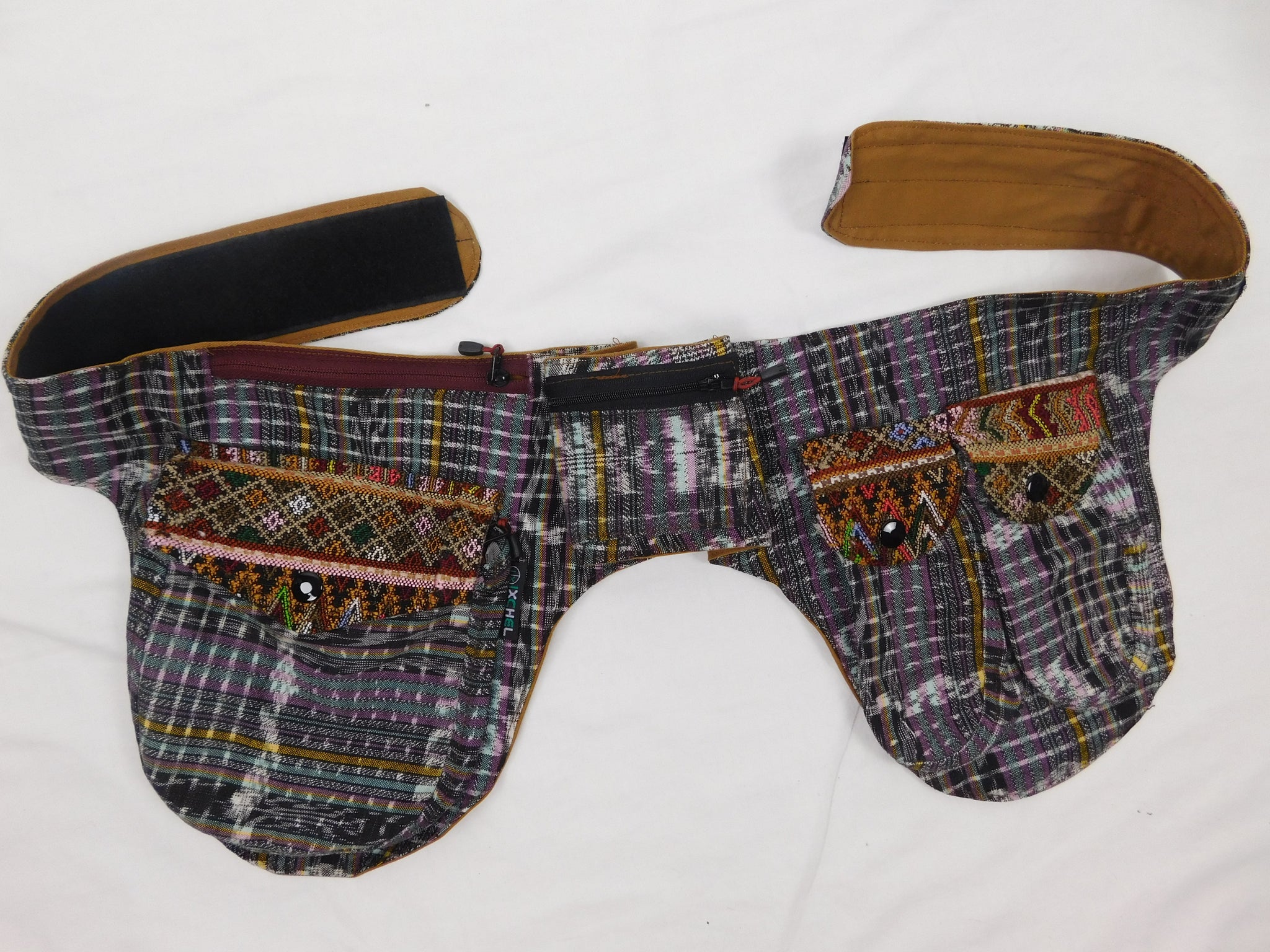 Hand Woven multi pocket waist pack with brocade accents