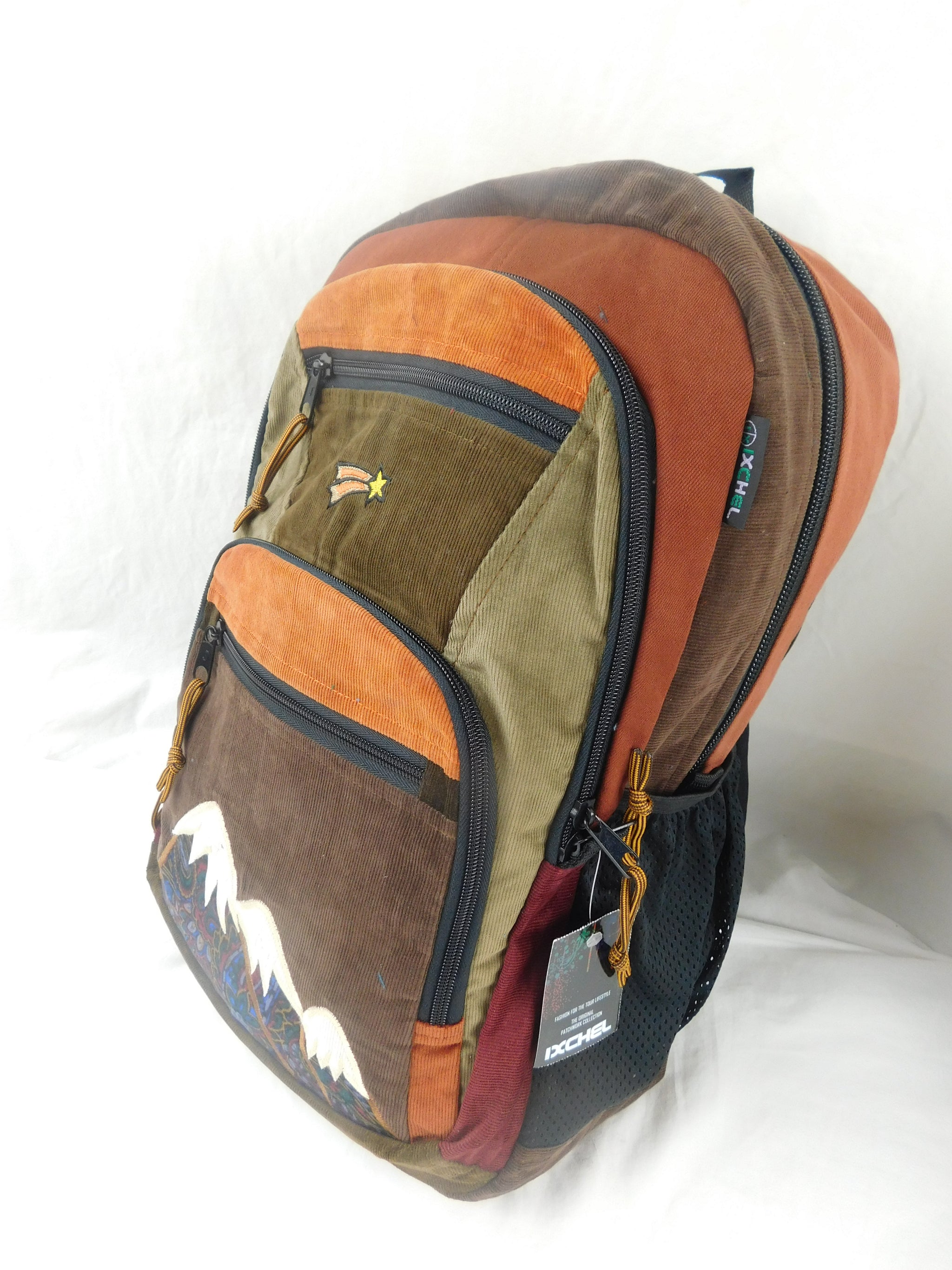 Patchwork Corduroy Backpack with Mountain Applique (Large)