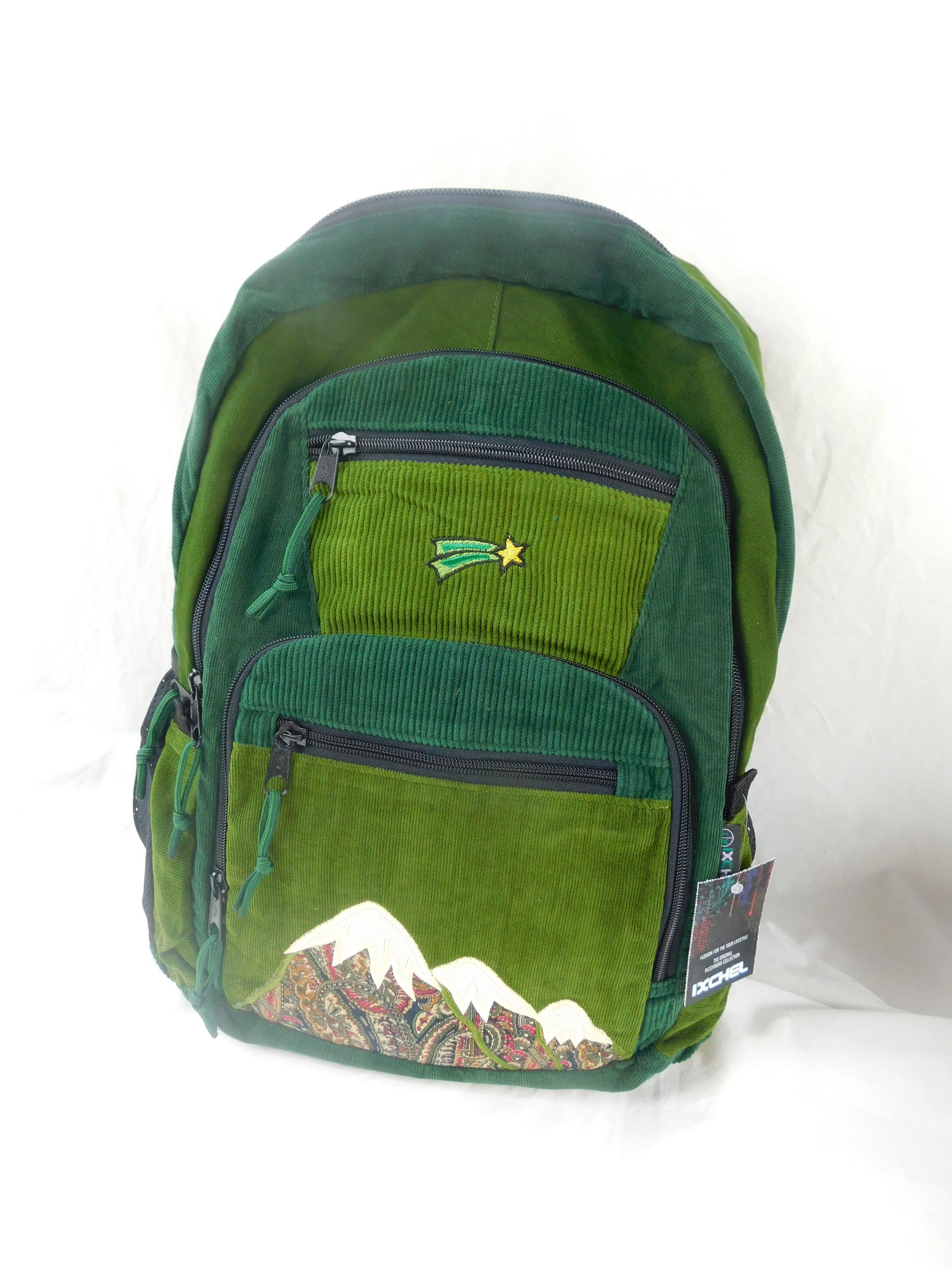 Patchwork Corduroy Backpack with Mountain Applique (Large)