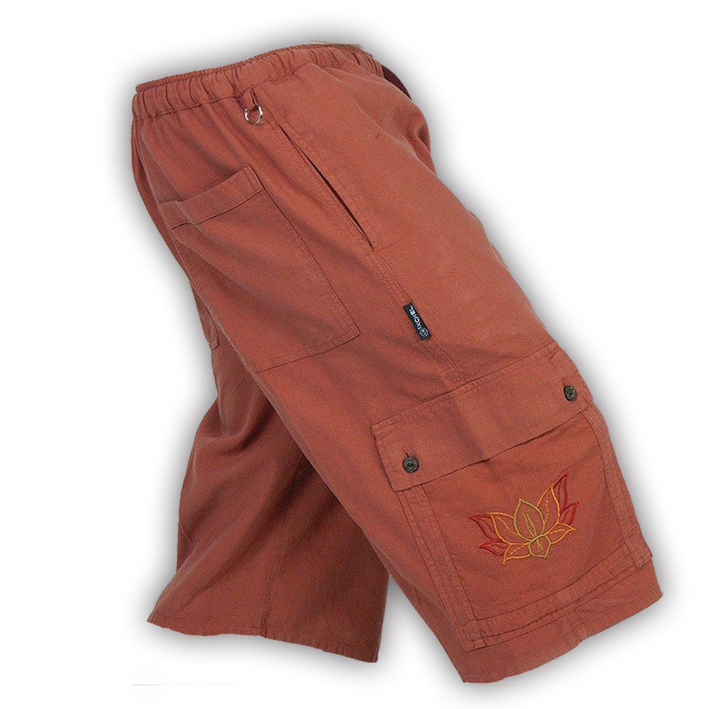 Garment Dyed Cargo Shorts with Lotus Embroidery Brick