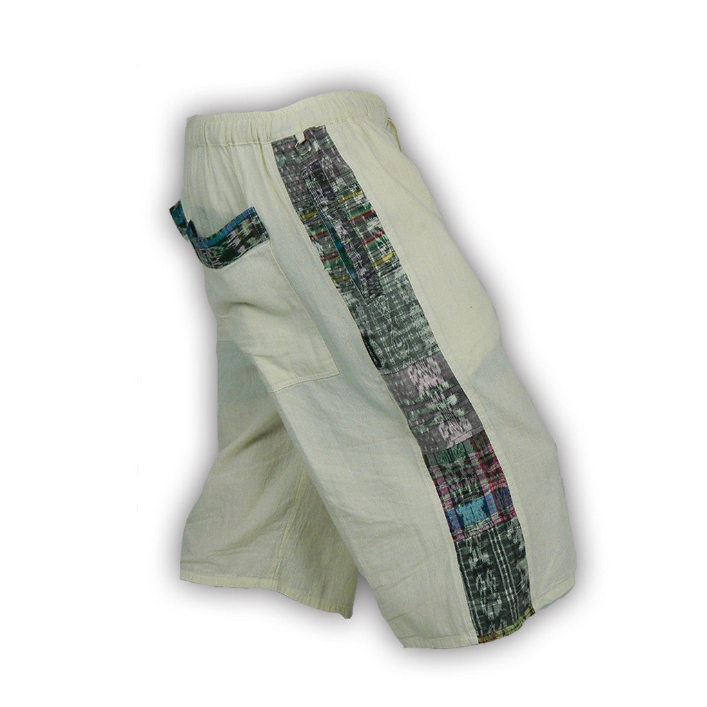 Garment-Dyed Patchwork Shorts with Hand-Woven Accents Natural