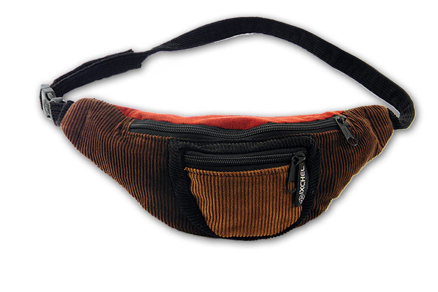 Patchwork corduroy waist pack with three pockets