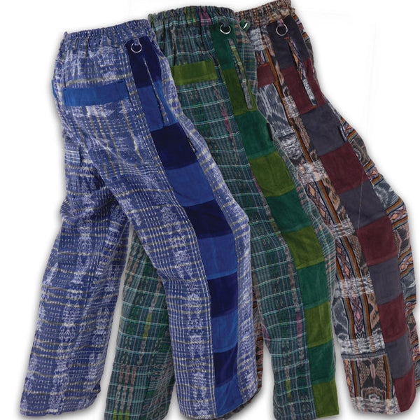 Hand Woven Pants with Patchwork Corduroy - Ixchel, Inc. - Handmade
