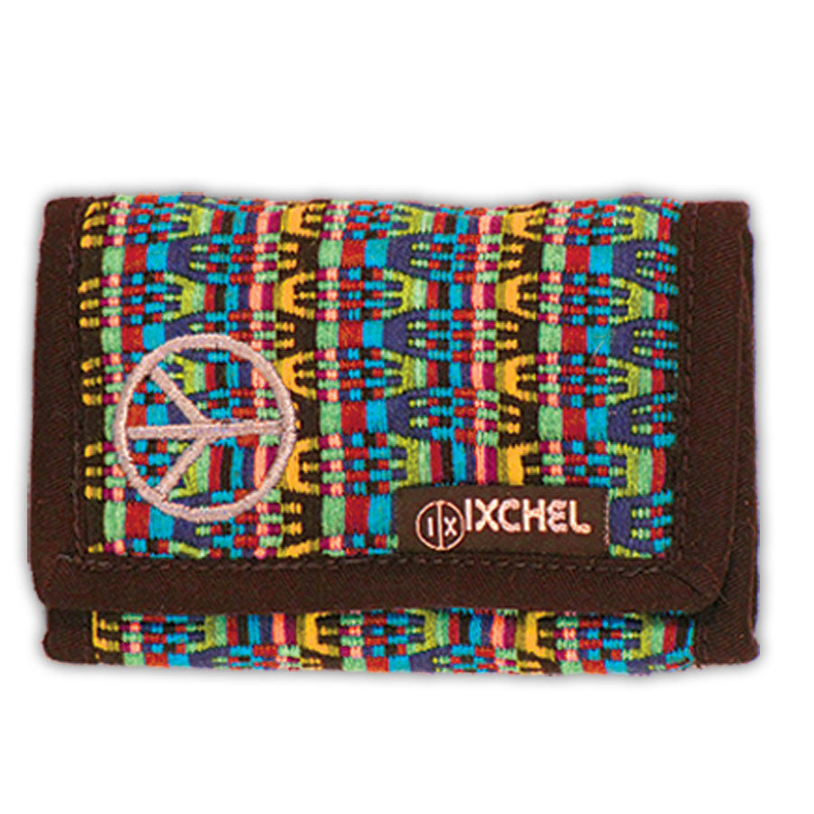 Brocaded 3-Fold Wallet with Peace Sign Embroidery